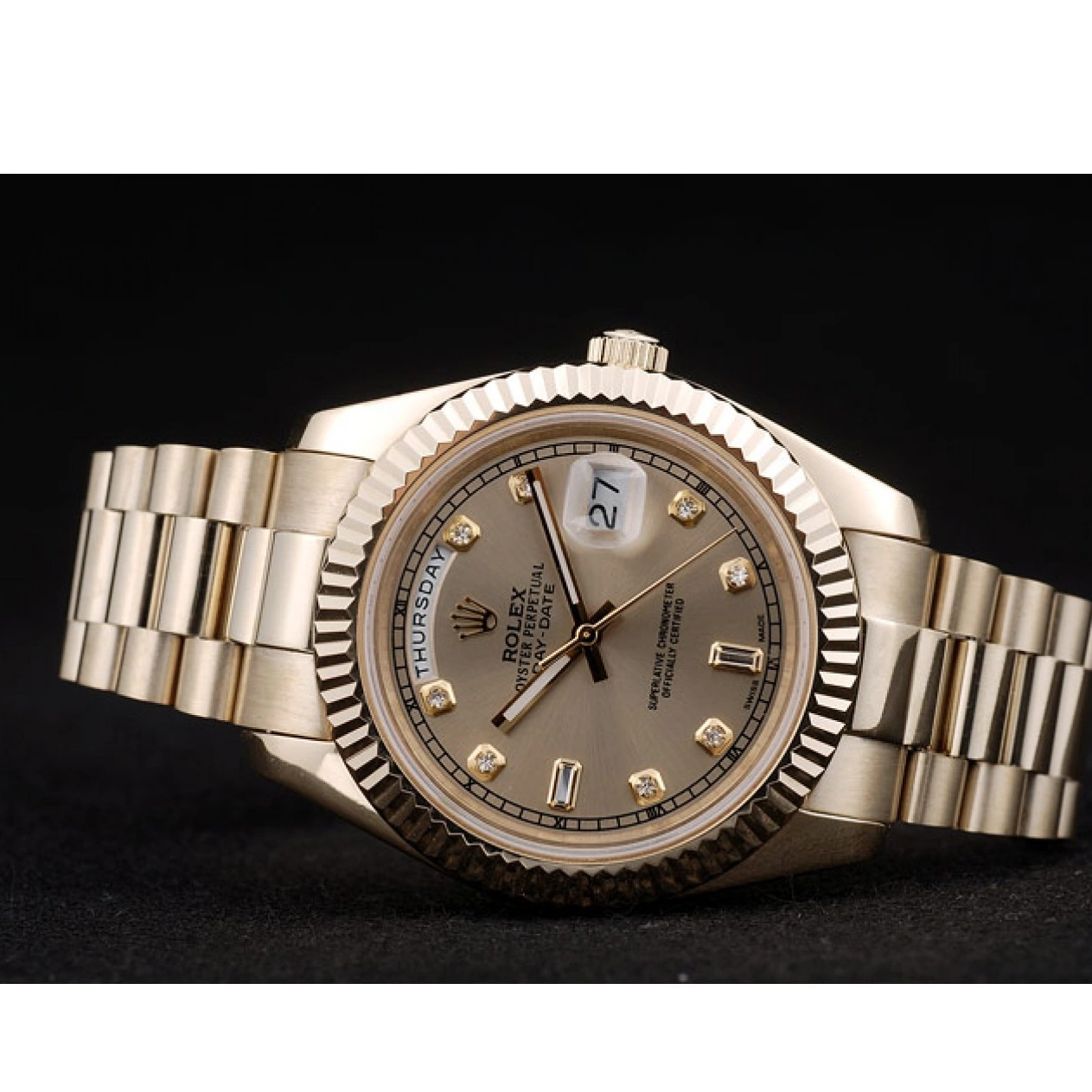 MiroTime 0713 Rolex Swiss DayDate Gold Stainless Steel Ribbed Bezel Gold Dial 41997